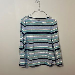Blue and Grey Striped Long Sleeve Talbots Top